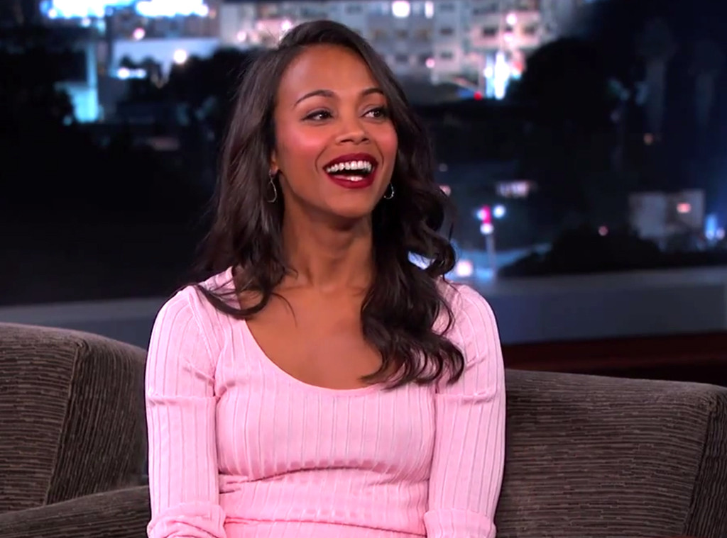 Zoe Saldana, Jimmy Kimmel, Pink Dress Zoe Saldana, Jimmy Kimmel, Pink Dress